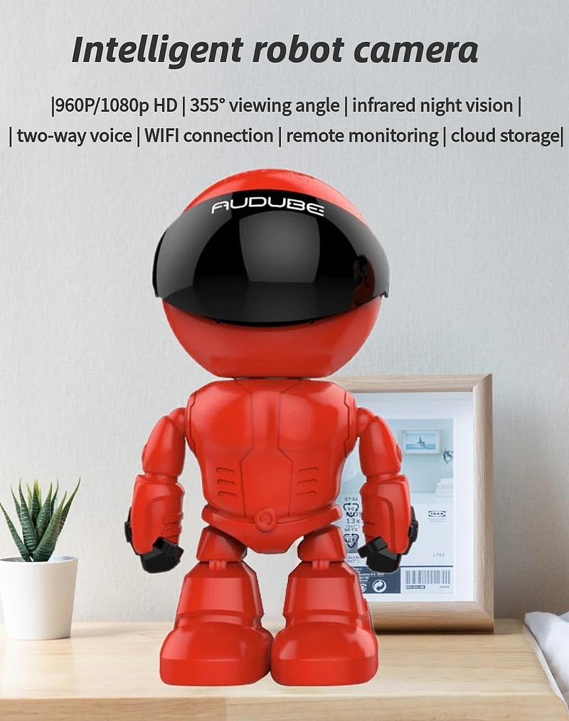 1080P WIFI робот IP камера панорамирование наклона Wi-Fi камера системы безопасности Поддержка P2P ночного видения Обнаружение движения двухстороннее аудио+ TF слот для карт