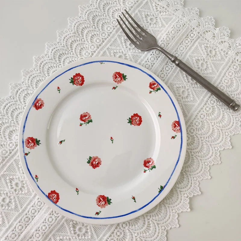 

8inch Flower Plate European Style Ceramic Round Dessert Plate Western Food Dish For Tabletop Home Decoration тарелки для еды