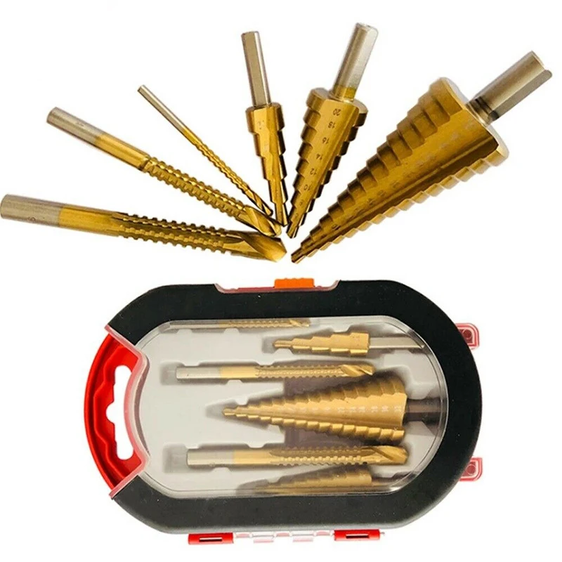 3/6PCS HSS Titanium Step Drill Bit Set 4-12/20/32mm Metal Hole Cutter Wood Cone Core Drilling Hole Saw Tool 3-8 Twist Saw Drill