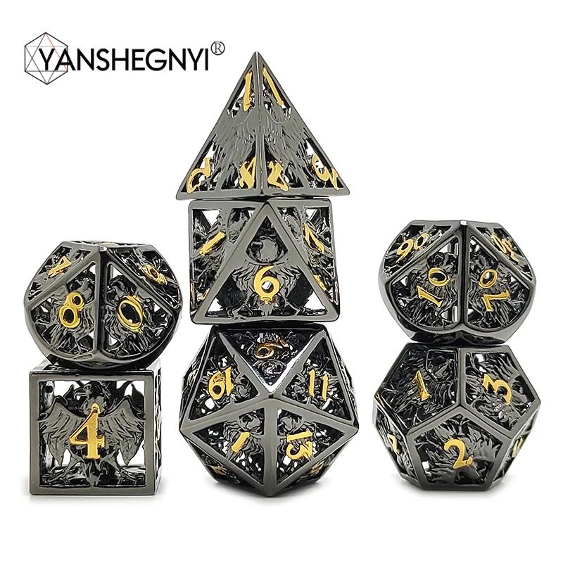 

2020 New Style Hollow Dice 7pcs Multi-Sided Metal Zinc Alloy TRPG DND RPG MTG Table Games Dados Board Game Hot Sale Dice Set