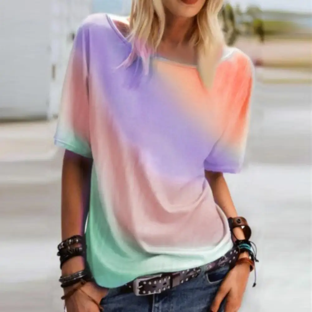 

Women T-shirt Leopard V Neck Cotton Blend Short Sleeve Blouse Loose Top short sleeves V-neck leopard loose