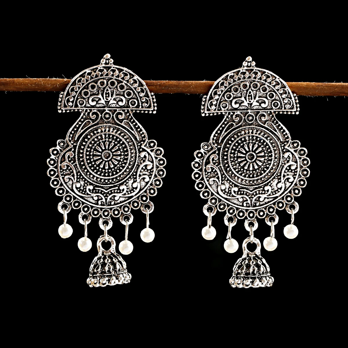 Цыганские серьги с жемчужинами и кисточками в индийском стиле Jhumka для женщин, богемные Ретро Золотые Зеркальные колокольчики, тибетские сережки oorbellen