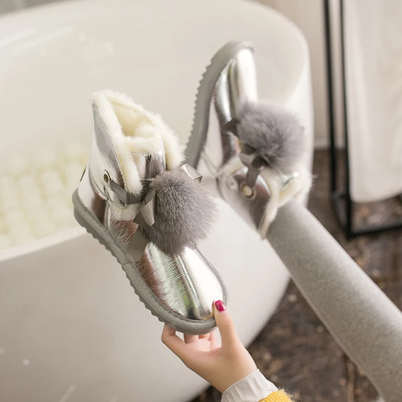 Блестящий Лакированная кожа Женские снегоступы Водонепроницаемый зимние