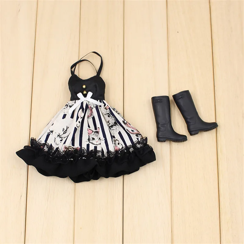 

Doll Clothes Vintage Striped Print Casual Dress for Blyth 1/6 BJD Doll OB24 Azone Licca ICY Dolls Accessories