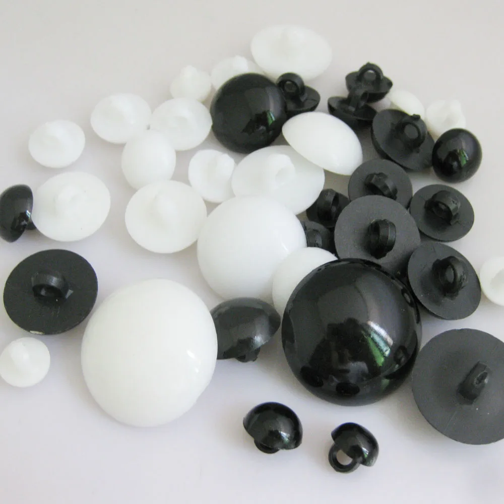 NBNNLN Multisizes For Choice 20Pcs Doll Buttons Black White Plastic Pearl Ball Round Button Sewing Accessories