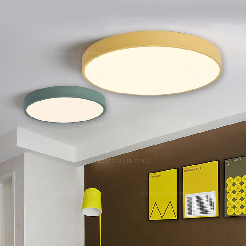 Round ceiling lamps modern LED loft light for girls/kids' room yellow/pink/white/black bedroom lights in hallway kitchen | Лампы и