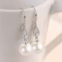 kofsac womens 925 sterling silver earrings glamorous zircon water droplets pearl earring jewelry fashion lady party accessories