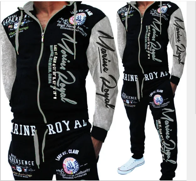 

2020 Mens Tracksuit Hooded Jacket Sweatsuit Mens Sports Suits Hot Sportwear Male Joggers Set Letter Printed Tracksuit Men Suits