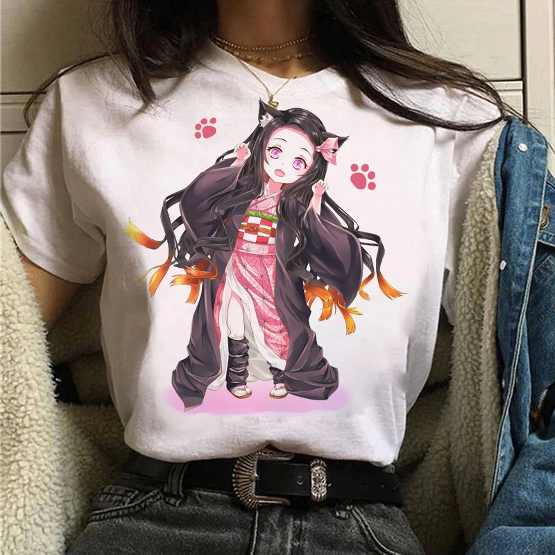 

Fashion Japanese Anime Demon Slayer T Shirt Women Short Sleeve Kawaii Graphic Tees Printed Unisex Tops Funny Tshirt
