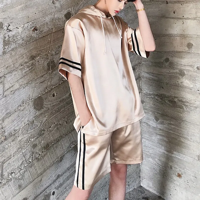 Мужская атласная футболка с короткими рукавами комплект из 2 предметов тонкая