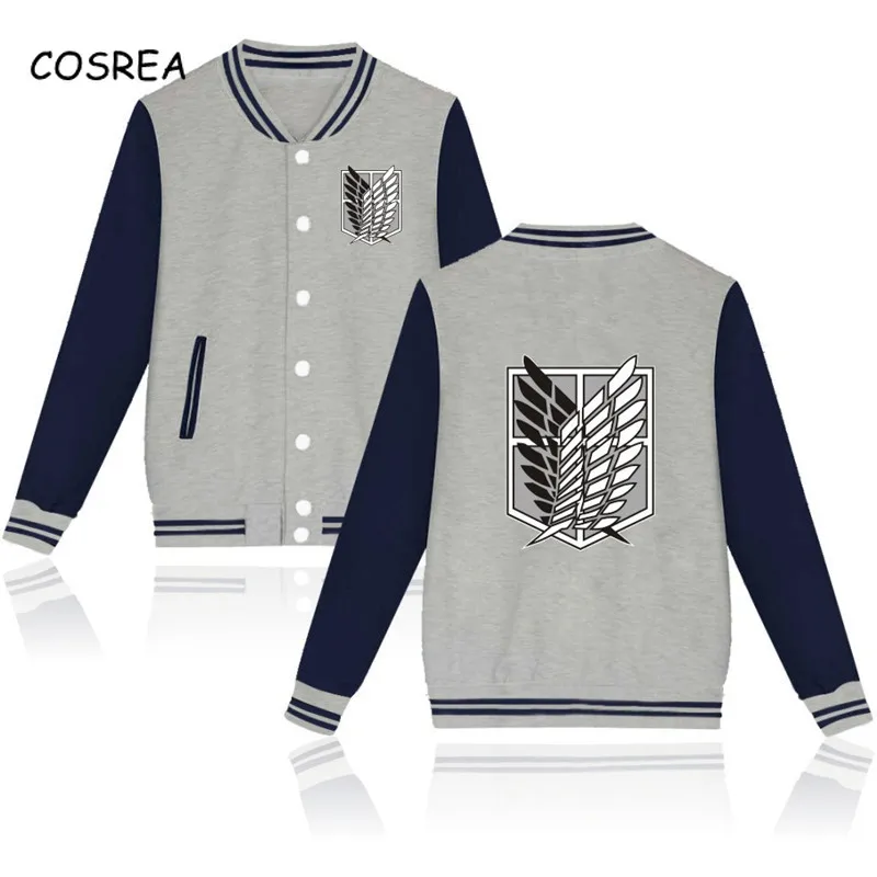 Cosrea Anime Cosplay Costume Attack on Titan Hoodies Sweatshirts Jacket Top Coat Hooded Hoody Baseball Uniform School Boys Girls |