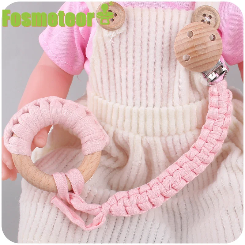 

Fosmeteor новые детские товары из Букового дерева зажимы для успокоения ребенка хлопчатобумажная плетеная цепочка соска буковое дерево кольцо ...