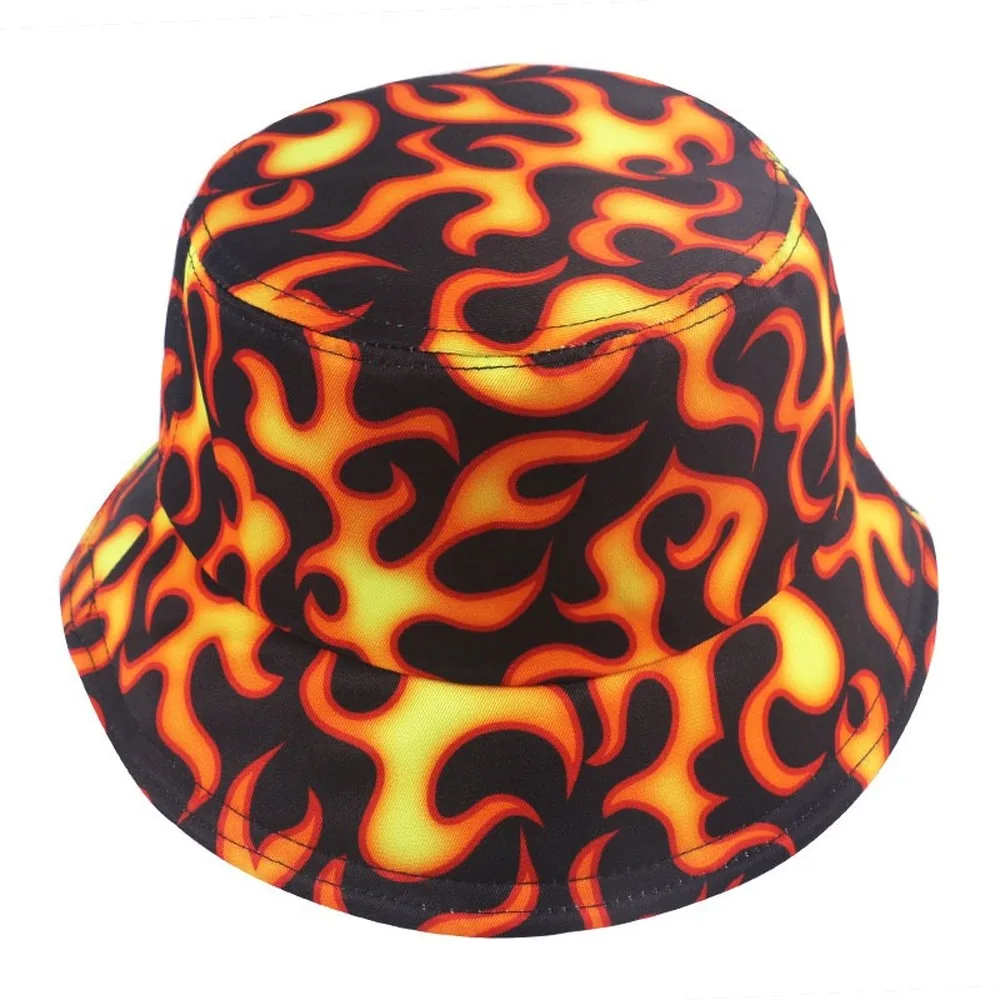 

2021 Tie Dye Flame Print Fisherman Hat for Men and Women Outdoor Leisure Bucket Hat