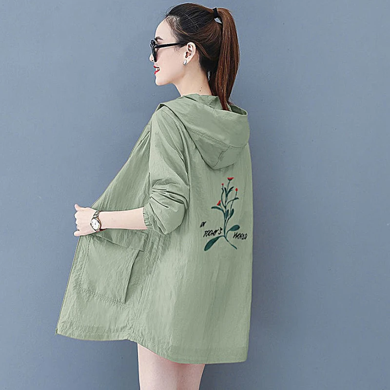 

Hooded Embroidered Thin Sunscreen Clothing Anti-UV Outdoor Female Tops Coat Women Summer Sun Protection Jacket