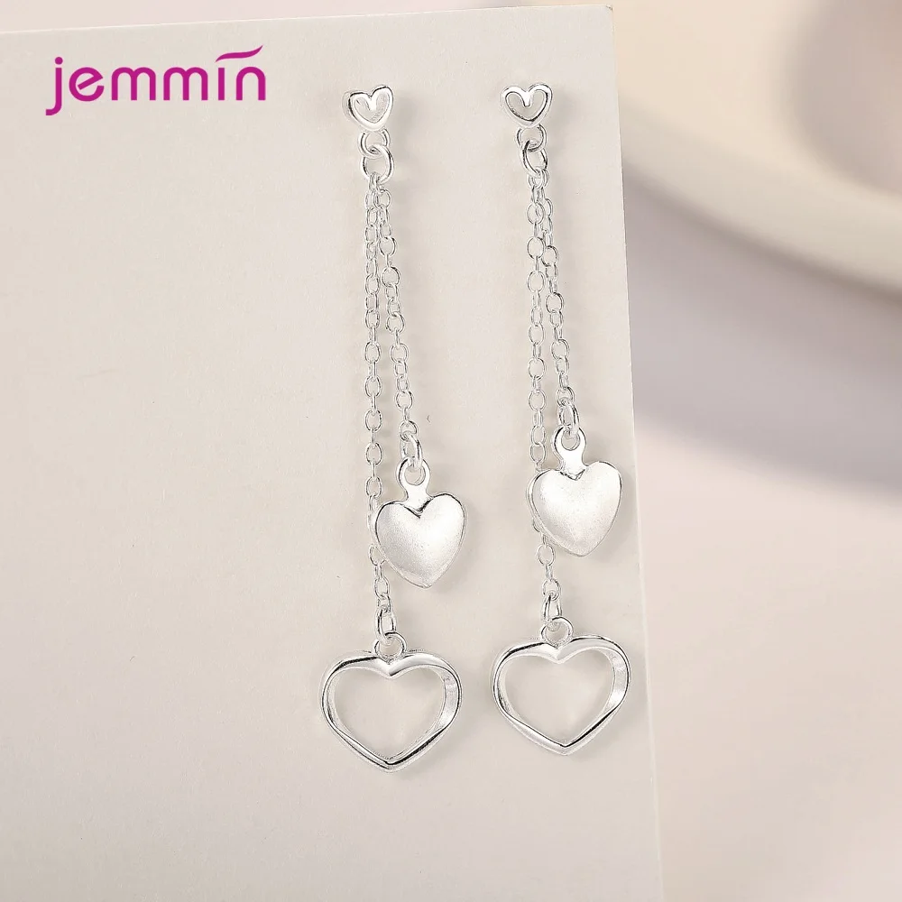 Женские серьги-подвески в виде сердца из серебра 925 пробы