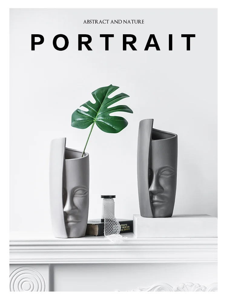 

Nordic Creative Human Face Ceramic Vase Figurines Decor Home Furnishing Decoration Crafts Cafe Office Desktop Statue Ornaments
