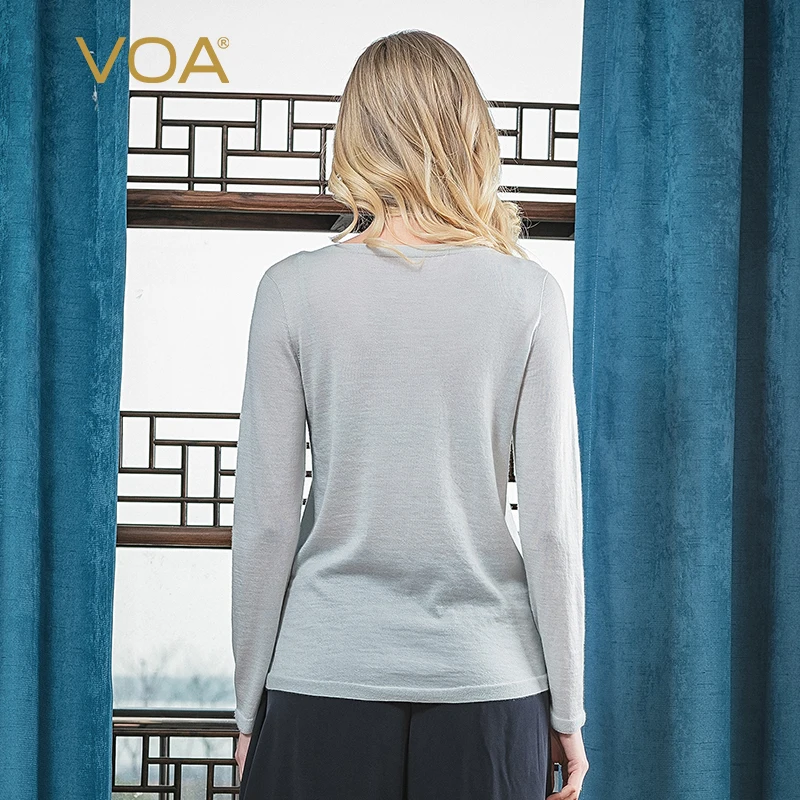 Вязаный пуловер VOA из чистого кашемира с круглым вырезом длинным рукавом 18 нитей