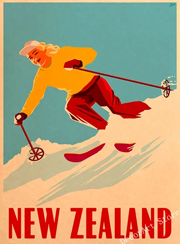 Картина на холсте лыжи в Австралии Новая Зеландия винтажные настенные постеры из