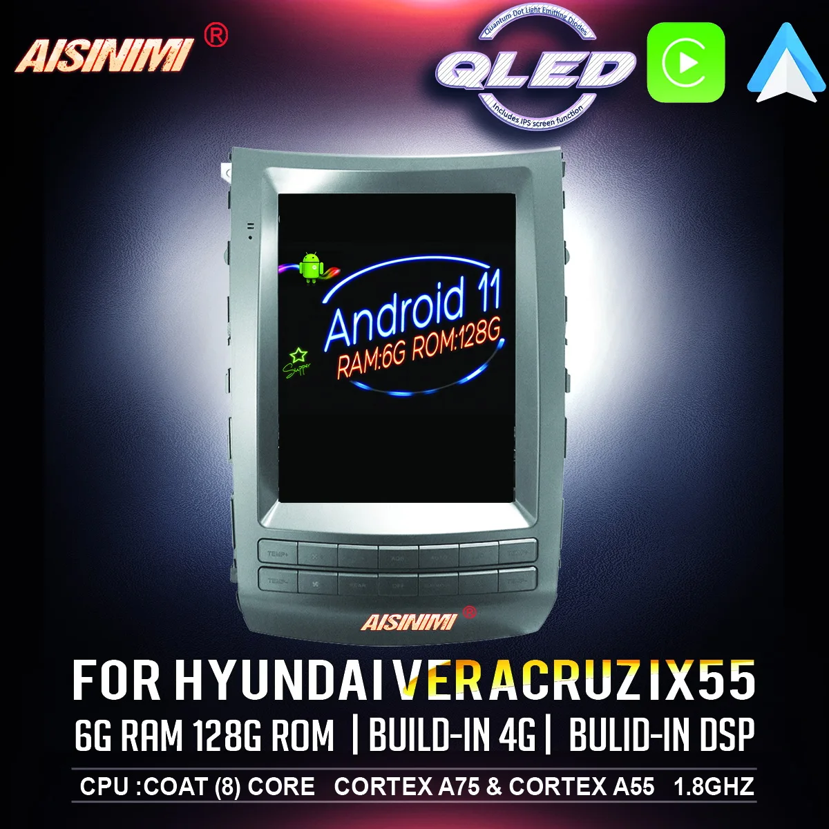 AISINIMI Android 11 автомобильный Dvd-плеер для HYUNDAI VERACRUZ IX55 2008-2012 аудио Тесла стиль gps