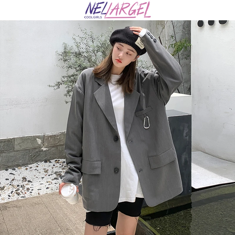 

NELLARGEL Women Oversized Vintage Y2k Suit Blazers 2022 Female Solid Japanese Streetwear Blazer Girl Autumn Casual Korean Suits