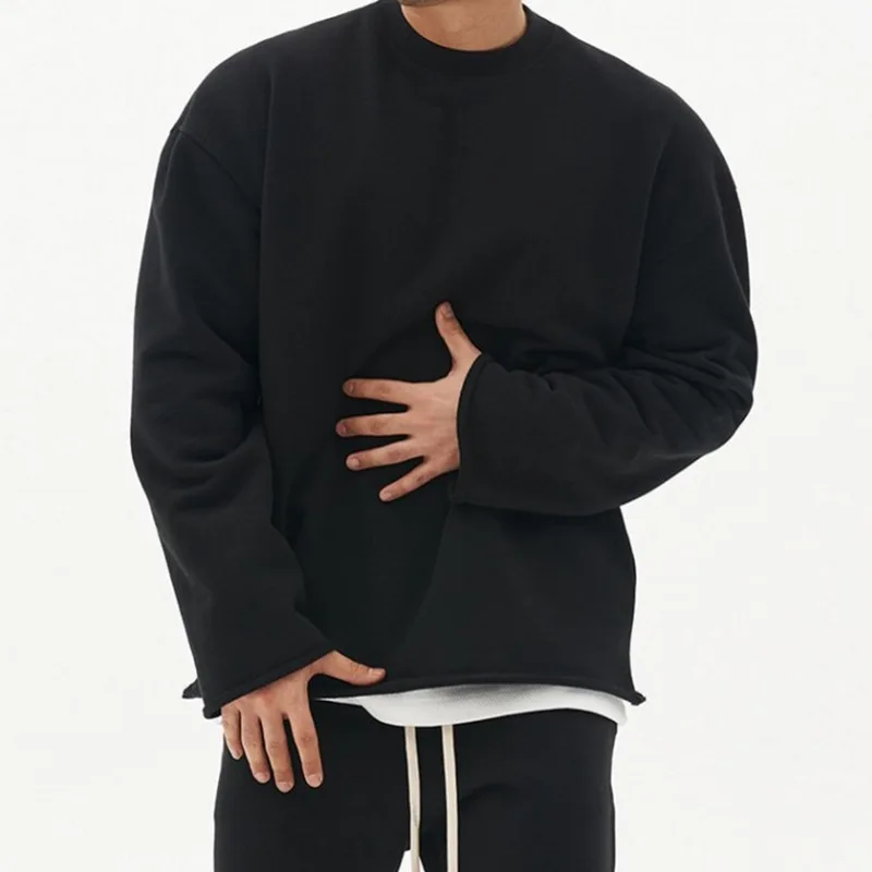 

Men Autumn Fashion Simple Solid Loose Pullover Tops Mens Long Sleeve O-Neck Sweatshirts All-match Casual Sweatshirt Streetwear