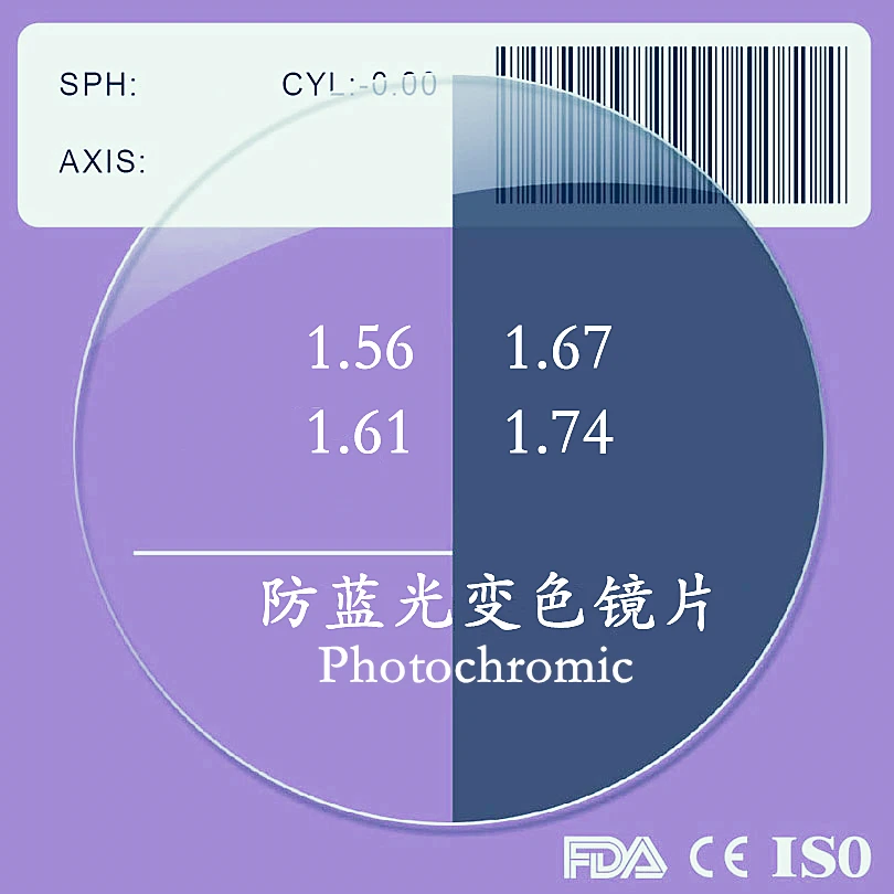 Фотохромные очки с защитой от излучения линзы по рецепту синего излучения/УФ