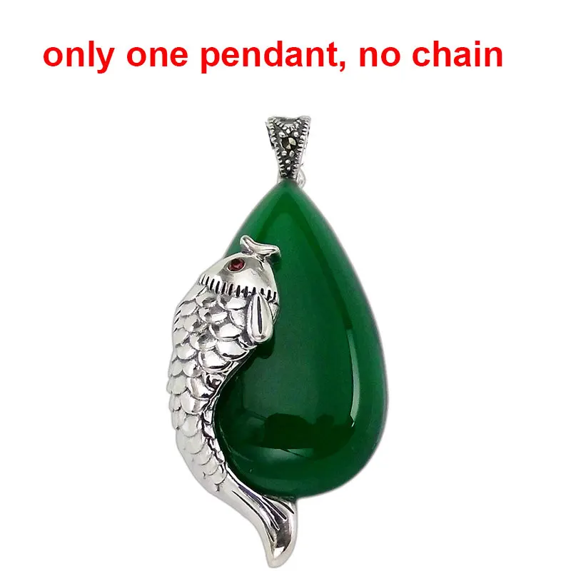 only green pendant FNJ Lucky кулон в виде рыбы 925 Серебряный висячий желтый зеленый красный камень чистый S925 тайские серебряные подвески для женщин для изготовления ювелирных изделий - Окраска металла: only green pendant