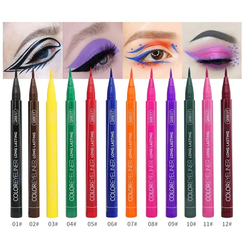 1Pcs Cat Eye Color Eyeliner Makeup Waterproof Neon Liquid Eye Liner Pencil Pen Make Up Comestics Long-lasting Black Makeup Tools