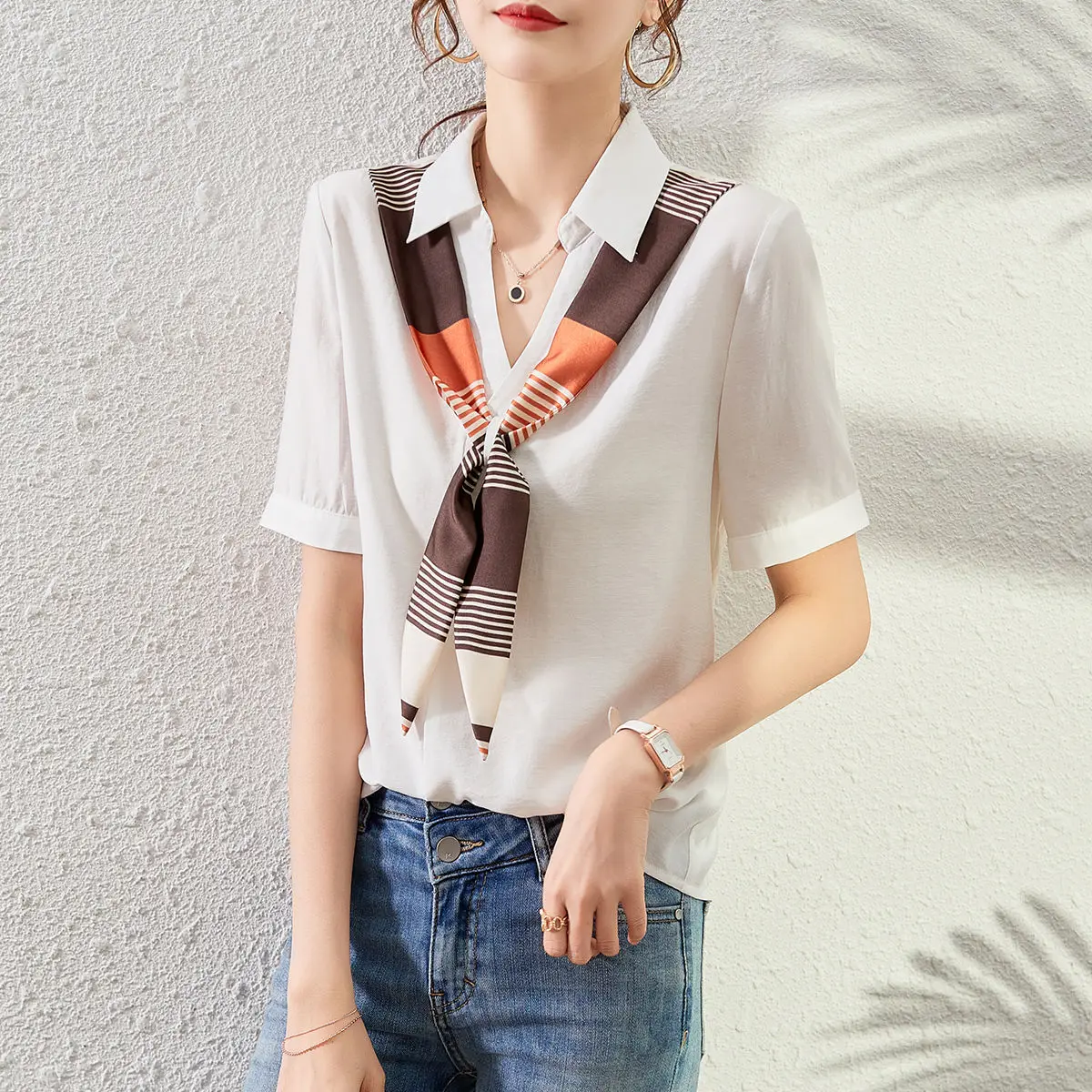 

2021summer New Simple Fashion All -Matching Square Collar Short Sleeve Women 's Shirt