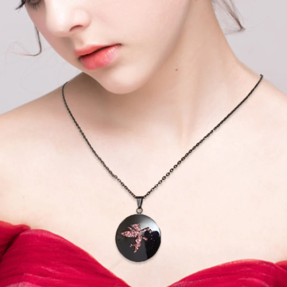 Популярный черный медальон со светорассеивателем из нержавеющей стали ожерелье
