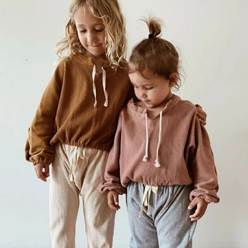 2PCS Kids Baby Boy Girls Toddler Corduroy Sweatshirt Sports Pullover Tops +Pants Pink Brown Clothes Sets | Детская одежда и обувь