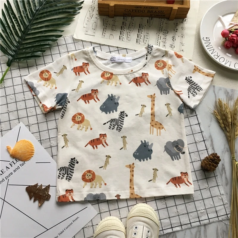 

Tonytaobaby Summer Wear New Style Baby Pure Cotton Short-sleeved T-shirt Zoo Summer Girls Tops