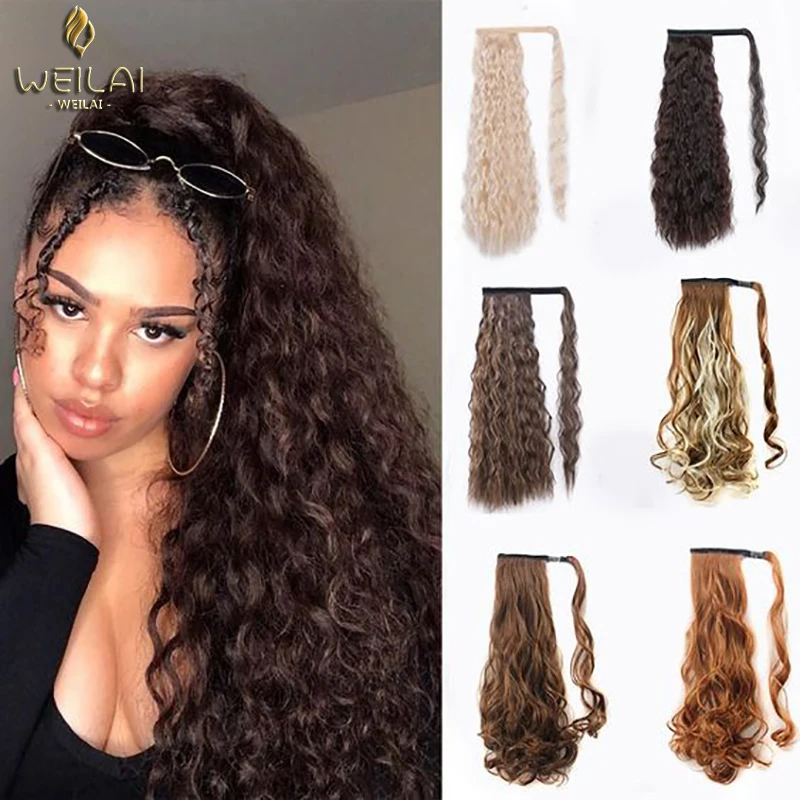 WEILAI Кукуруза Волнистые длинные конский хвост Синтетический обруч на Клип