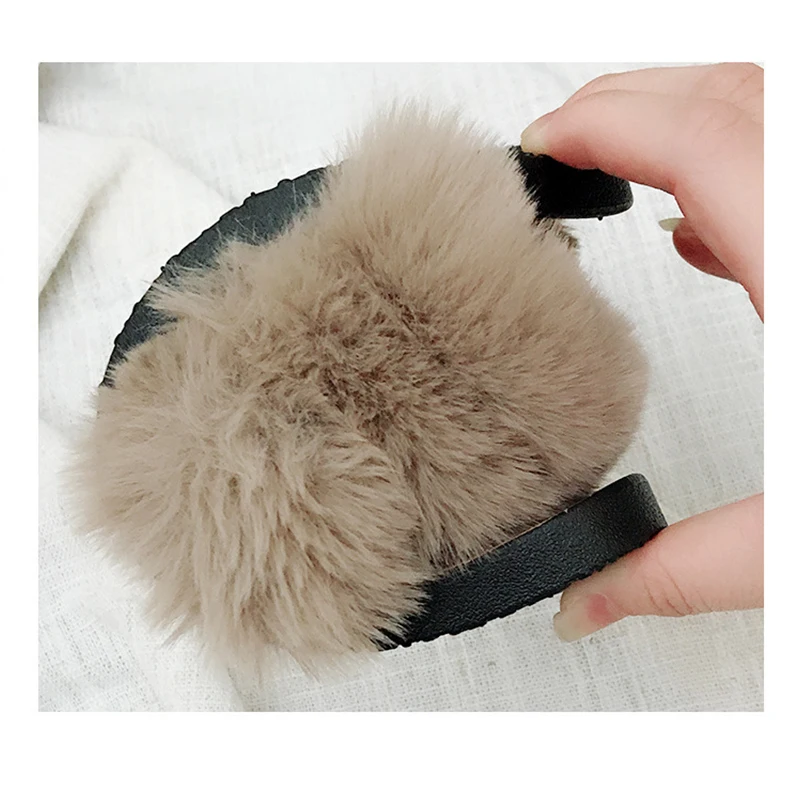 Сезон осень-зима Теплые шлепанцы с перекрестным мехом Милые плюшевые тапочки на