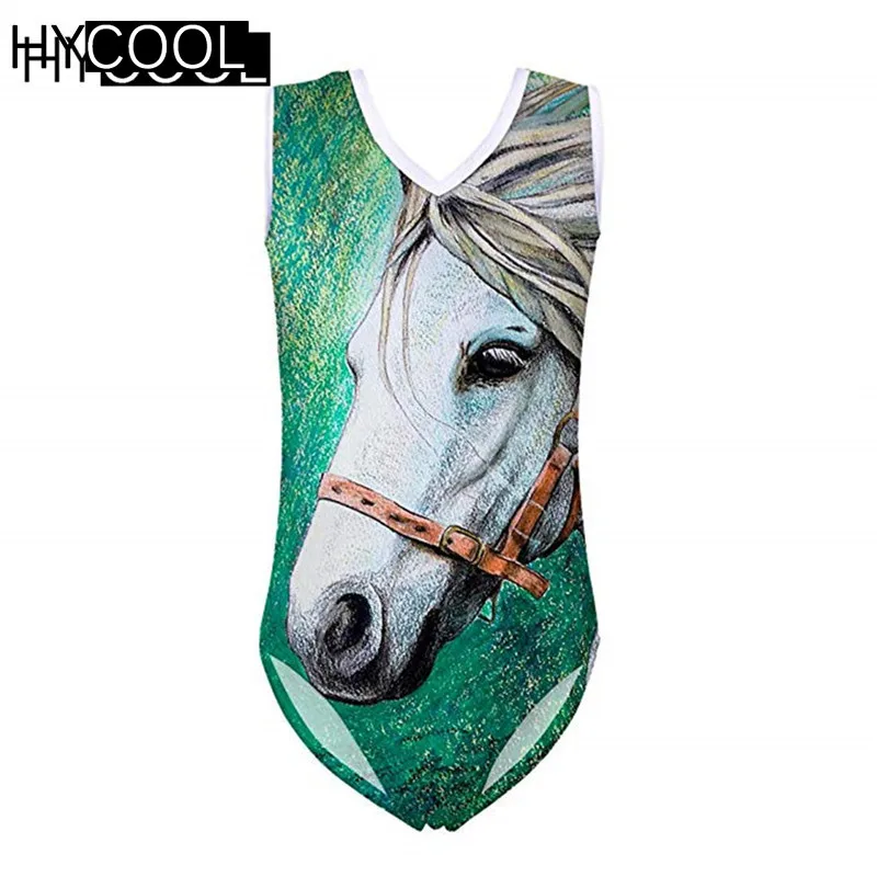 

HYCOOL слитный купальник для девочек, купальный костюм с принтом Crazy Horse, Детские боди, Детские быстросохнущие купальники