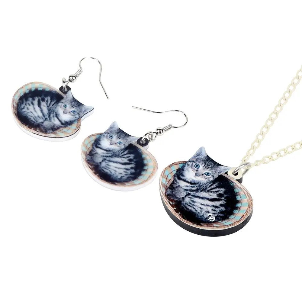 Набор ювелирных украшений WEVENI ожерелье и серьги с милым котенком из акрила в