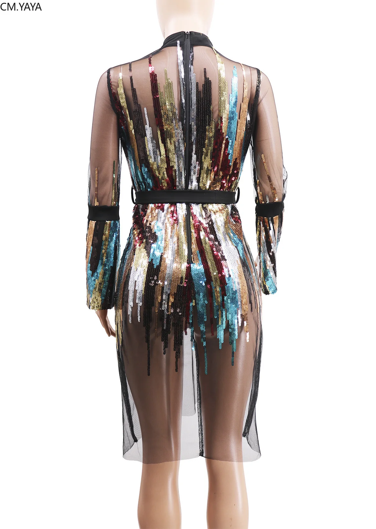 Женское Сетчатое Прозрачное Платье До Колена с круглым вырезом и длинным