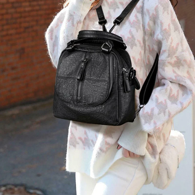 Женская сумка через плечо из искусственной кожи универсальный рюкзак на молнии