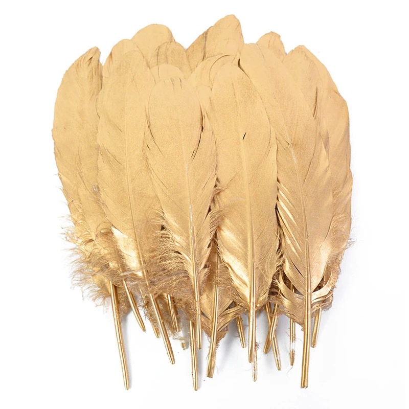 

10PCS Gold Dipped Feather Natural Goose Turkey Feathers for Wedding Party Gift Box Cake Decoration Balloon Filler DIY Crafts
