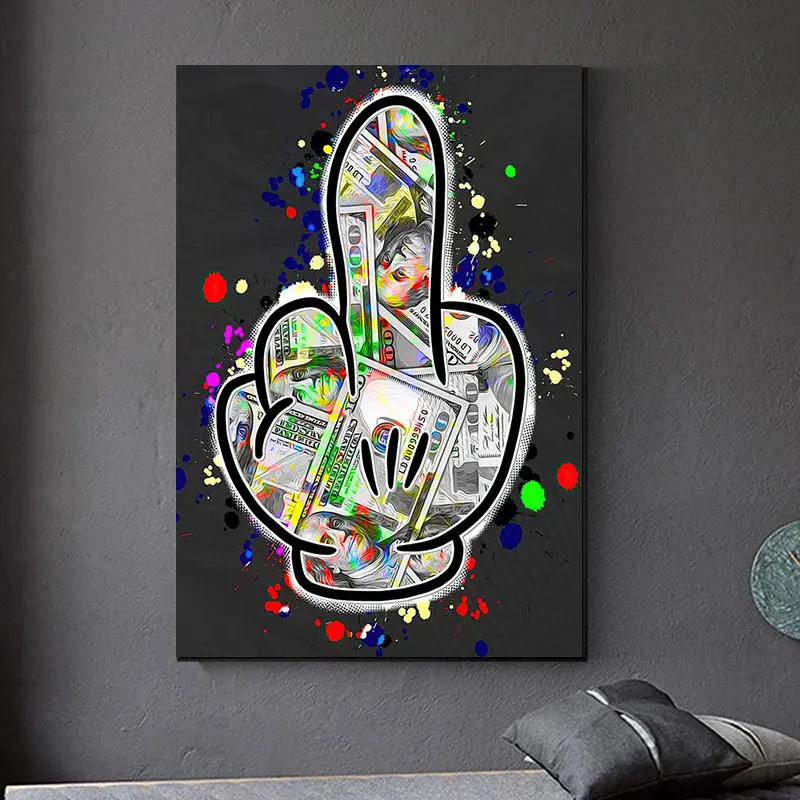 

Graffiti Art Fluorescence Middle Finger Posters And Prints Wall Art Canvas Painting Abstract Pictures For Living Room Home Decor