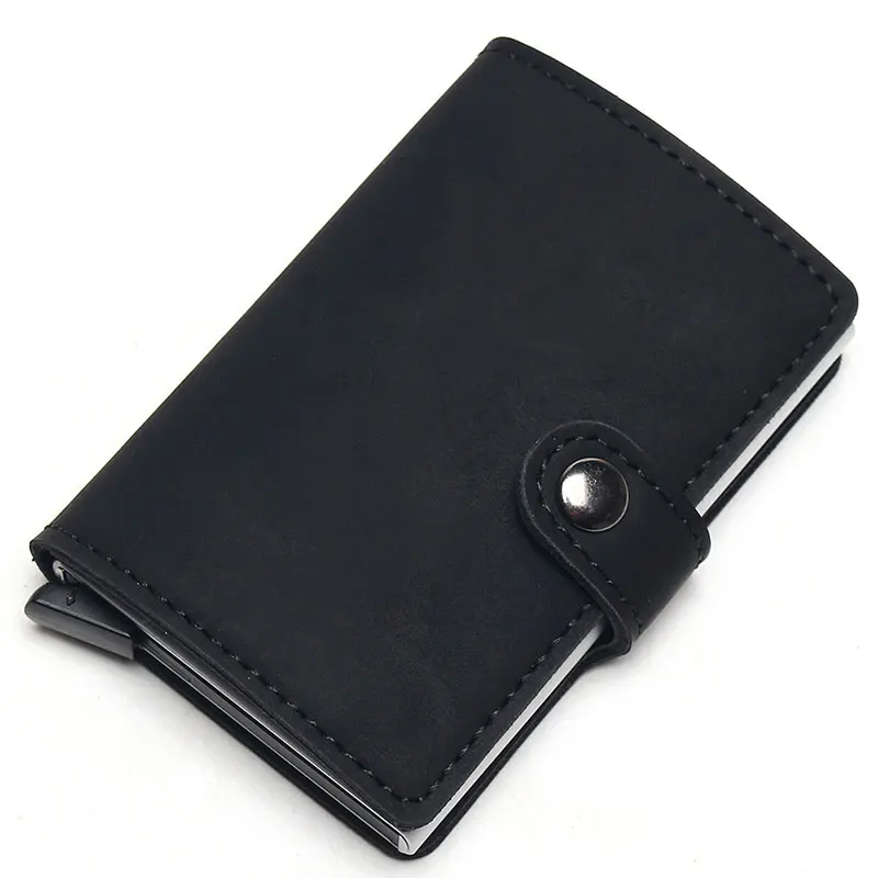 black (buckle) RFID блокировка винтажный автоматический кожаный кредитный держатель для карт для мужчин алюминиевый сплав металл бизнес ID многофункциональный держатель для карт кошелек - Цвет: black (buckle)