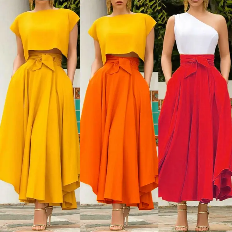 Women High Waist Skirts Solid Color Flared Pleated Long Maxi Gypsy Maxi Skirt Female Plus Size Full Length Skirts Costume S-2XL