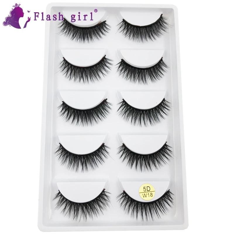 

Flash Girl Wholesale Bulk Private Label Eyelashes Fluffy Eyelash 5 Pairs Makeup 5D-W18 Mink Handmade False Eyelashes