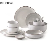 1pc relmhsyu japanese style ceramic rice spoon noodle soup big bowl round steak salad plate dish personalized dinnerware set
