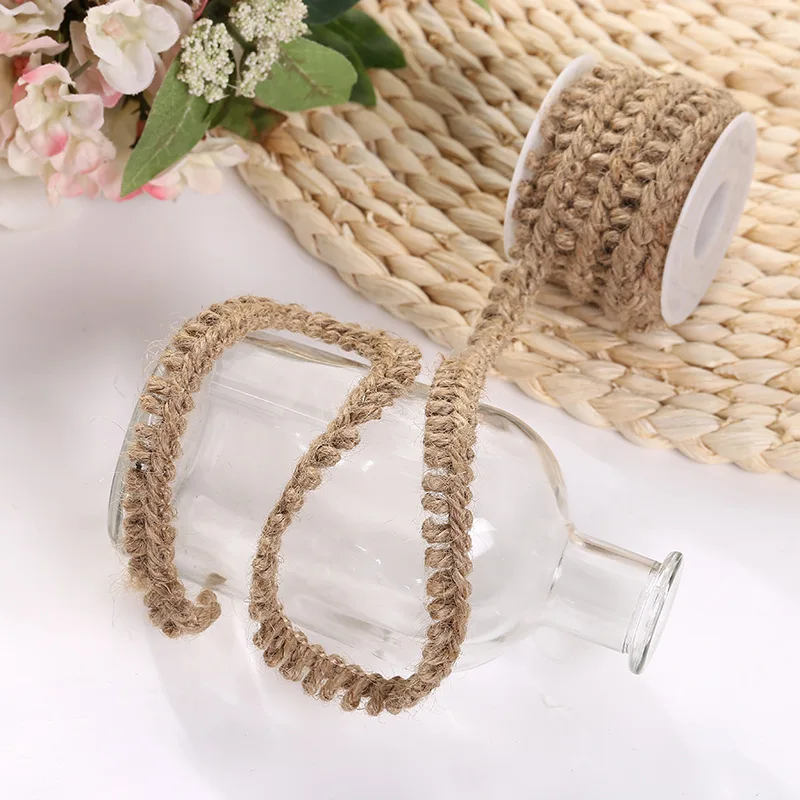 5m NEW Vintage White Flower Lace Jute Linen Hessian Event Party Supplies Bouquet Wedding Accessories Decoration Burlap Roll