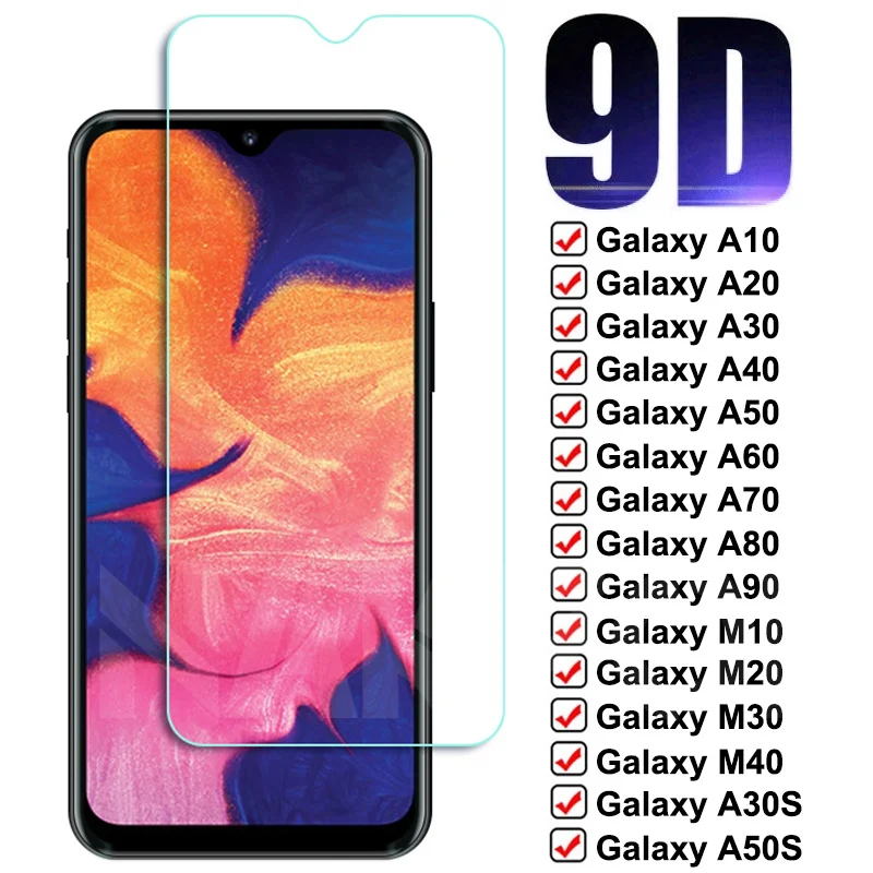 9D Full Tempered Glass On For Samsung Galaxy A10 A20 A30 A40 A50 A60 A70 Screen Protector A80 A90 M10 M20 M30 M40 Glas Film Case