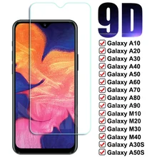9D Kaca Tempered Penuh Pada UNTUK Samsung Galaxy A10 A20 A30 A40 A50 A60 A70 Pelindung Layar A80 A90 M10 M20 M30 M40 Glas Casing Film