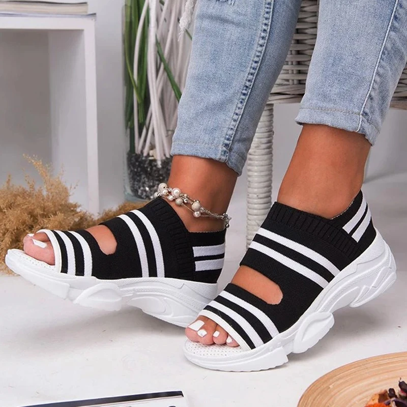 

Women's Sandals Summer New Style Fish Mouth Stretch Cloth Hollow Casual Shoes Comfortable and Light Outdoor Women's Shoes 2021