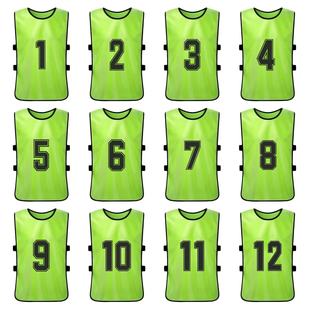 

12PCS Adult Pinnies Quick Drying Football Team Jersey Youth Sports Scrimmage Soccer Team Training Numbered Bib Practice Vest