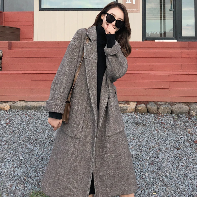 BGTEEVER винтажное свободное утолщенное теплое шерстяное пальто для женщин 2019 с